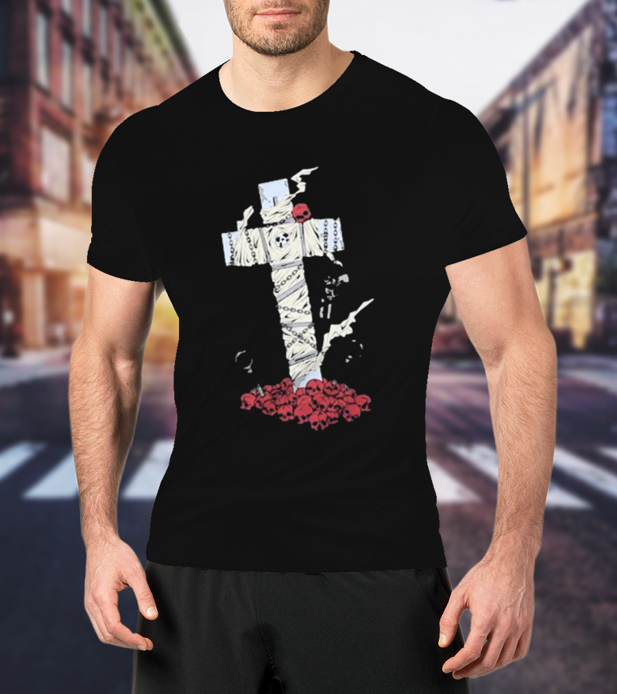 Steady-Hands Wrapped Cross With Chains And Skulls T-Shirt