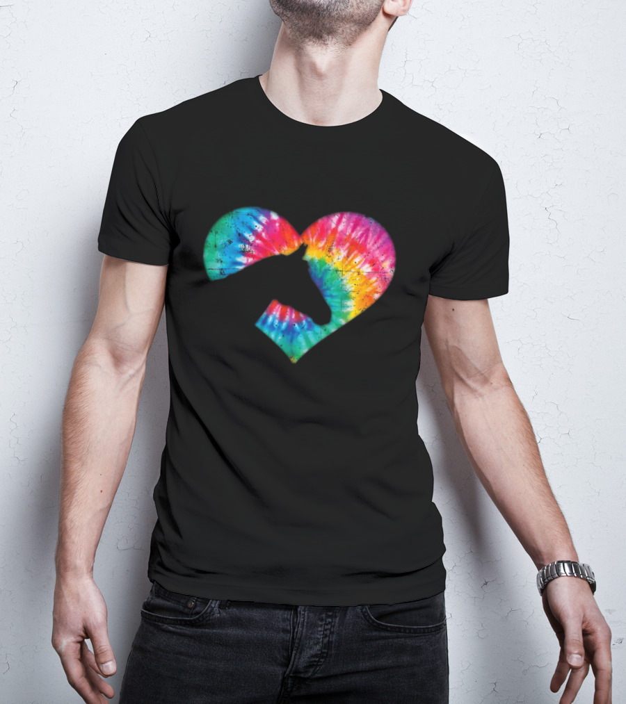 Horse Lover Tie-Dye Rainbow Heart T-Shirt