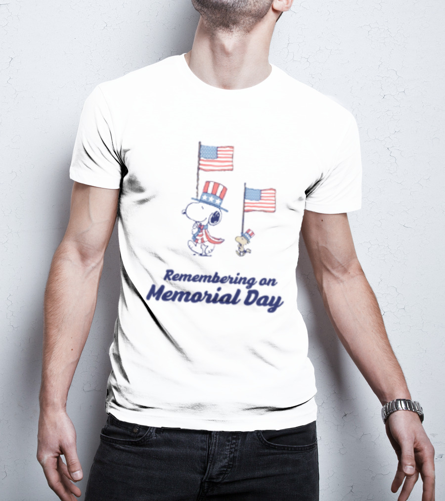 Snoopy Remembering On Memorial Day With American Flags T-Shirt