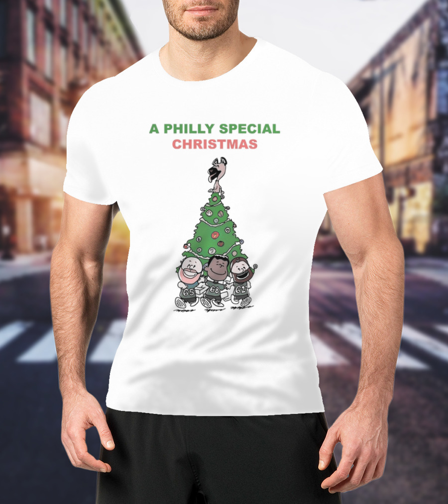 A Philly Special Christmas Motif With Festive Tree And Characters T-Shirt