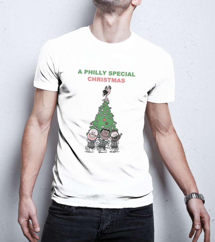 A Philly Special Christmas Motif With Festive Tree And Characters T-Shirt
