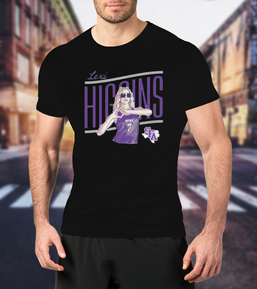 Lexi Higgins SFASU Volleyball Player Number 7 With Sunglasses And Heart Gesture T-Shirt