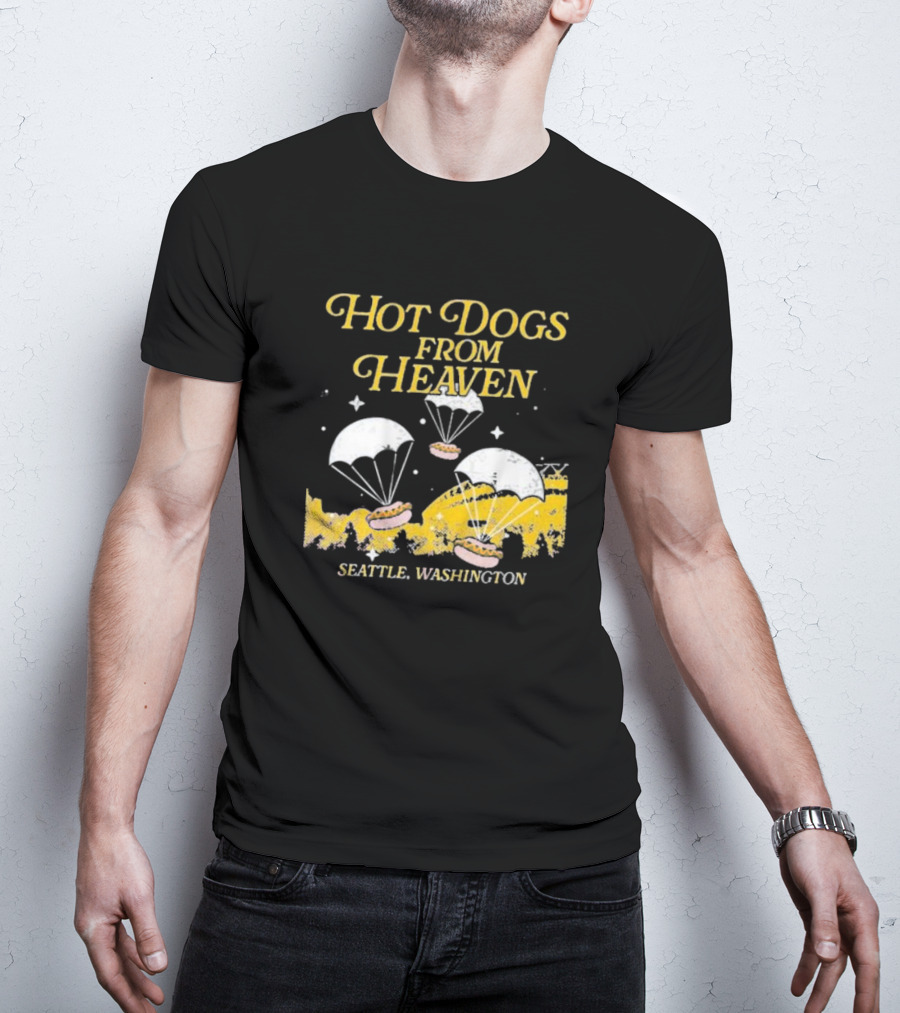Hot Dogs From Heaven Parachuting Over Seattle Washington T-Shirt