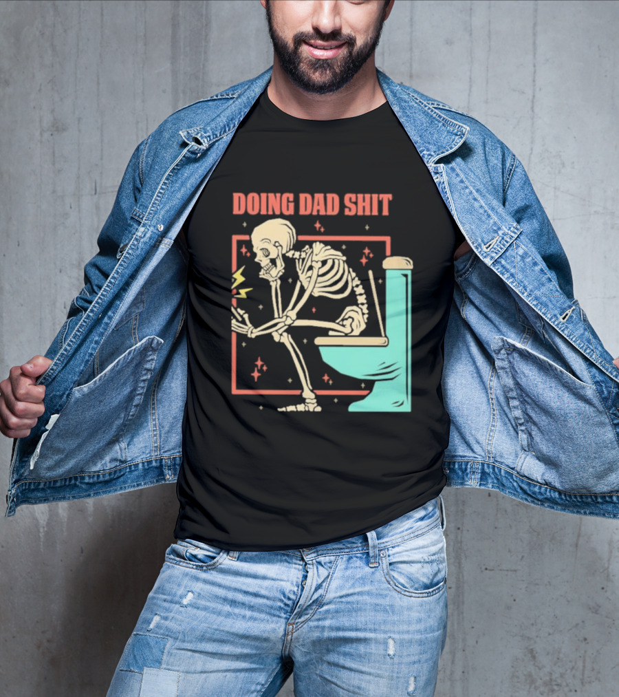 Skeleton Doing Dad Shit With Toilet And Comic Vibes T-Shirt