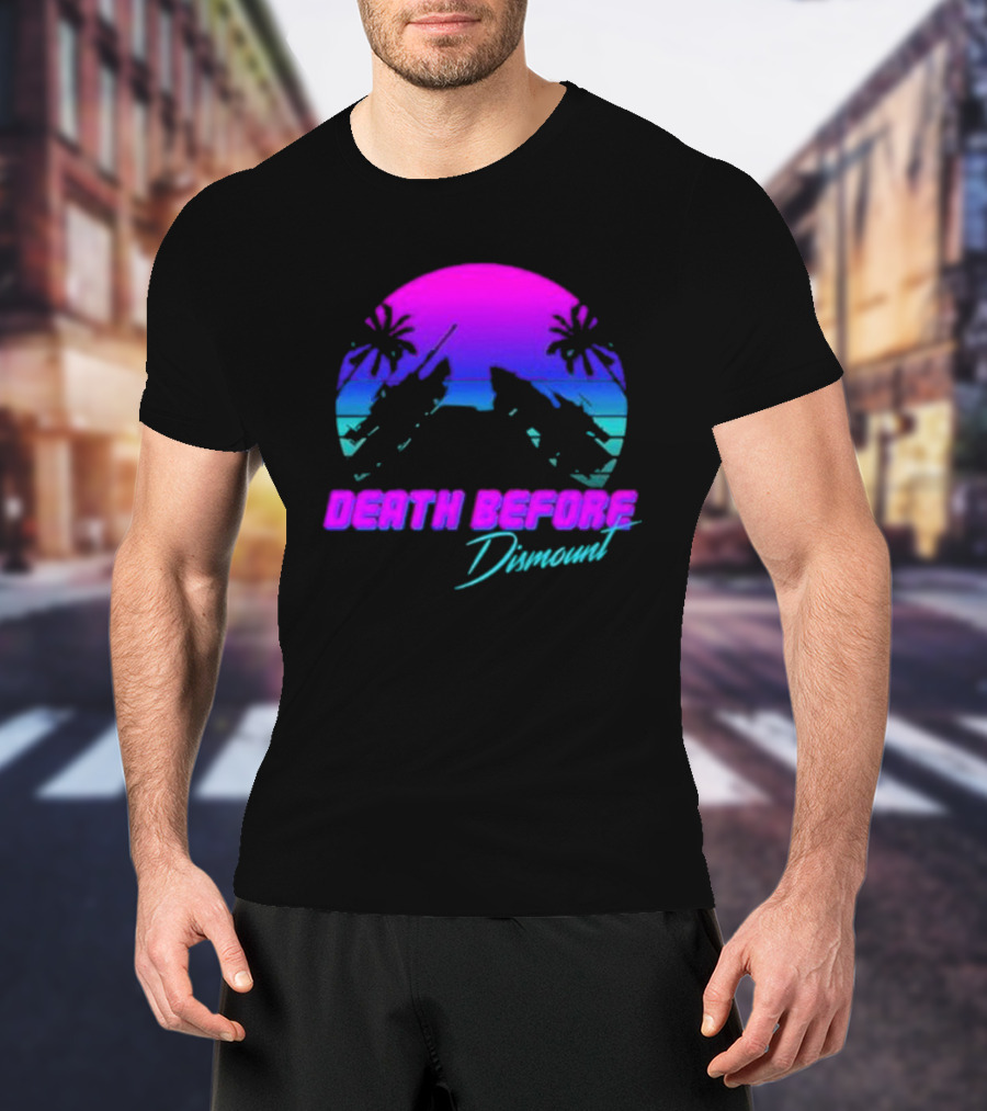 Tactically Jaded Death Before Dismount Retro Sunset Palms Rocket T-Shirt