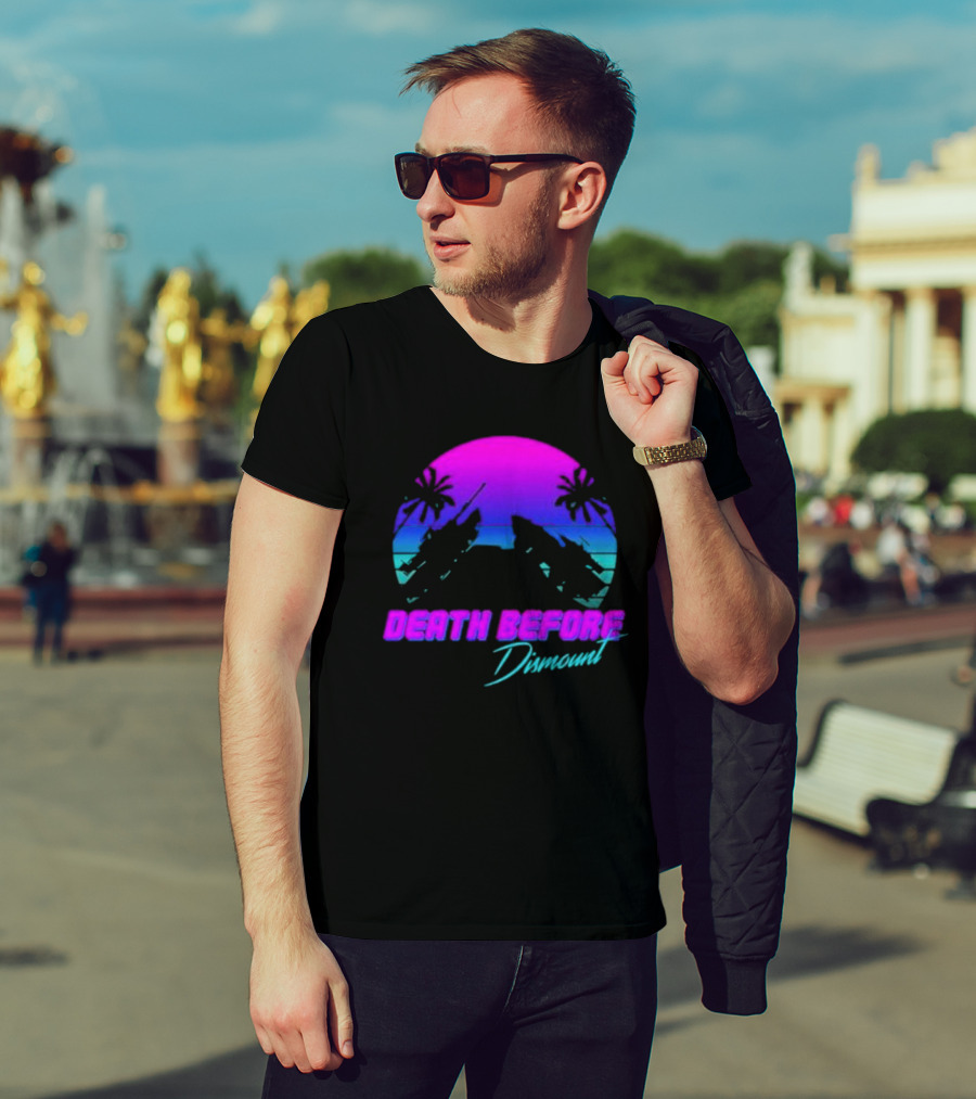 Tactically Jaded Death Before Dismount Retro Sunset Palms Rocket T-Shirt