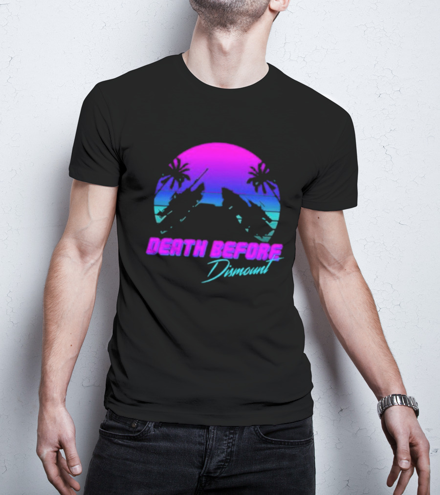 Tactically Jaded Death Before Dismount Retro Sunset Palms Rocket T-Shirt