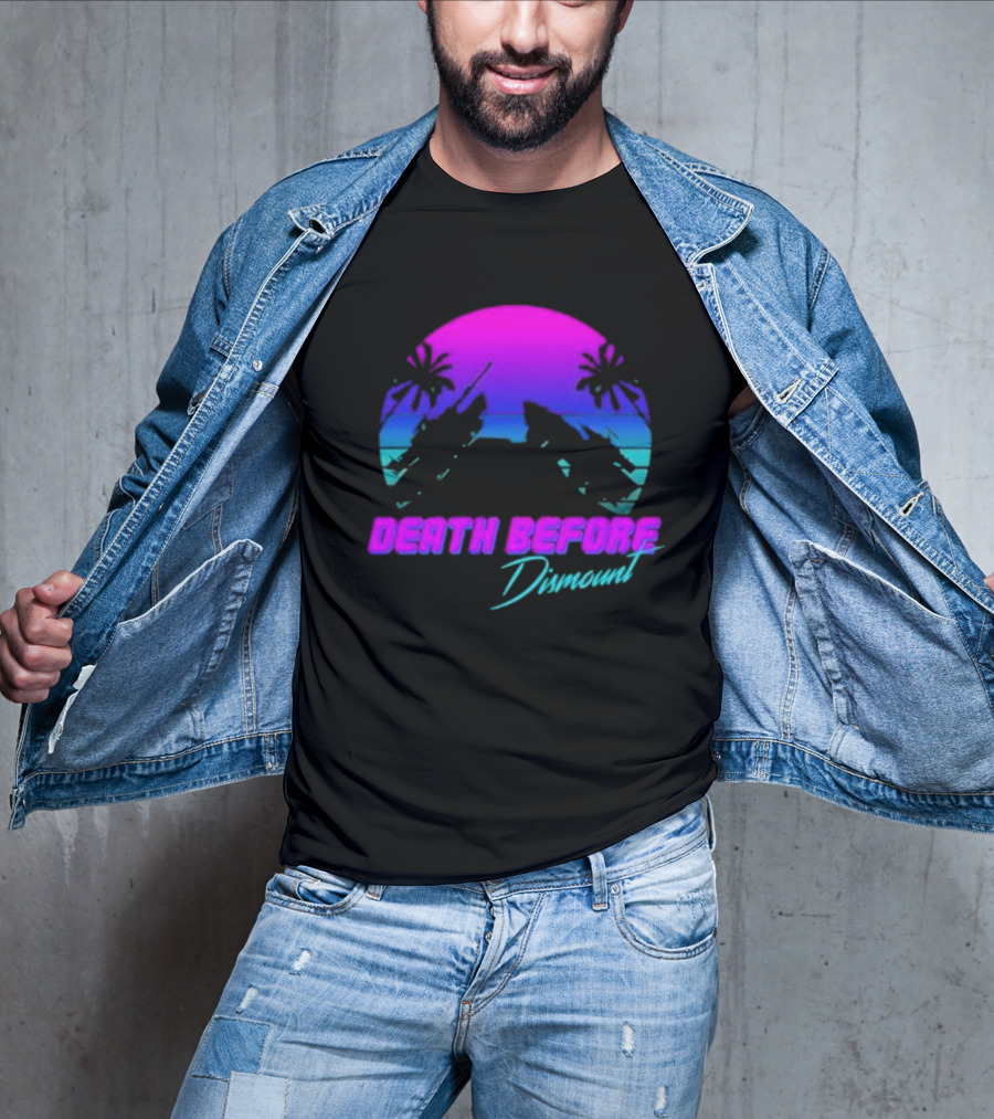 Tactically Jaded Death Before Dismount Retro Sunset Palms Rocket T-Shirt