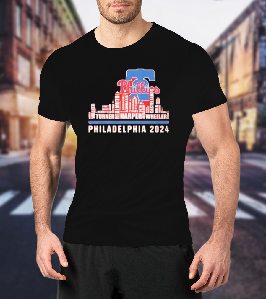 Philadelphia Phillies Harper Wheeler Skyline Players Name Philadelphia T-Shirt