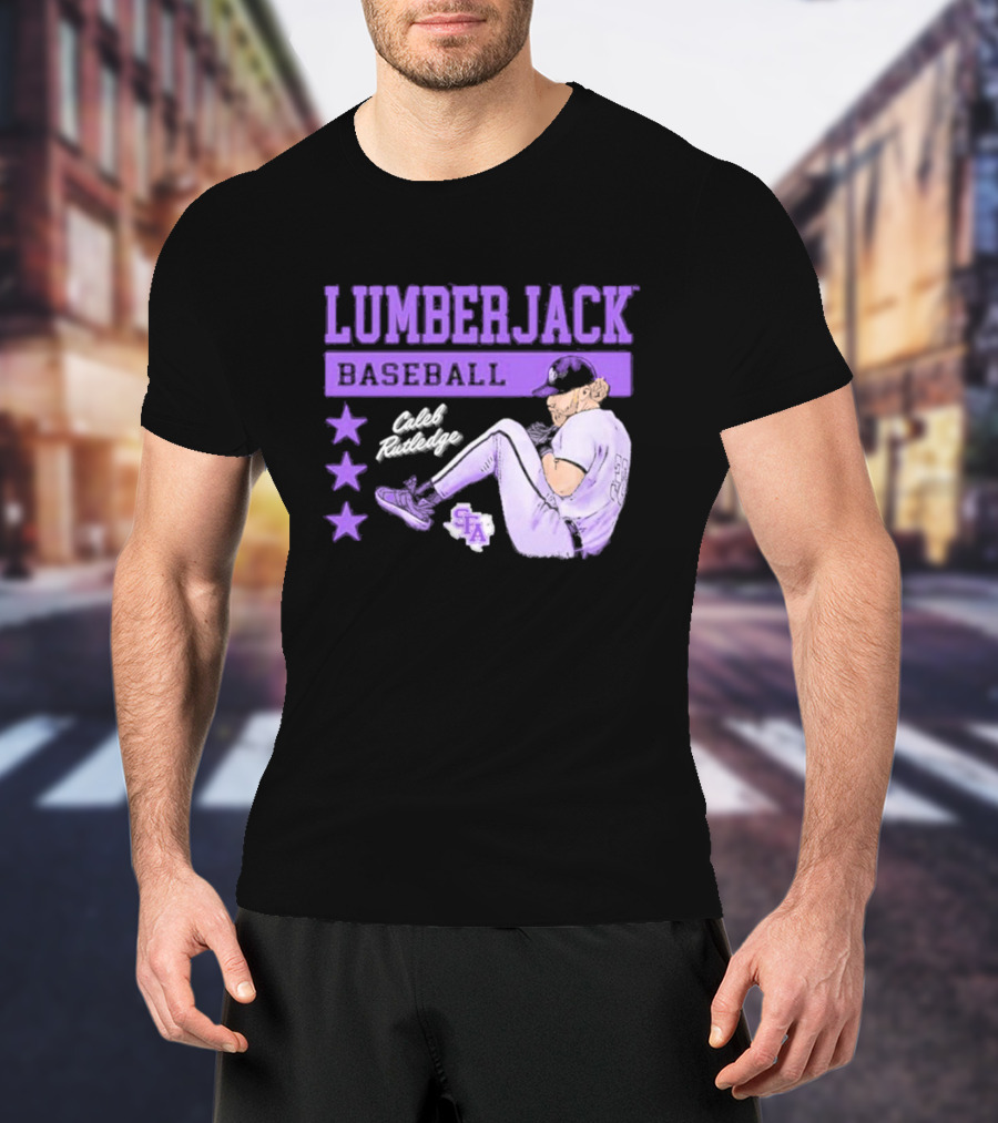 Lumberjack Baseball Caleb Rutledge SFA Cartoon T-Shirt