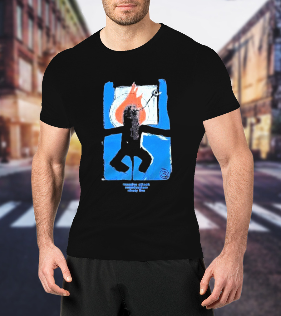 Massive Attack Soundsystem Ninety Five Fire Silhouette Blue Frame T-Shirt