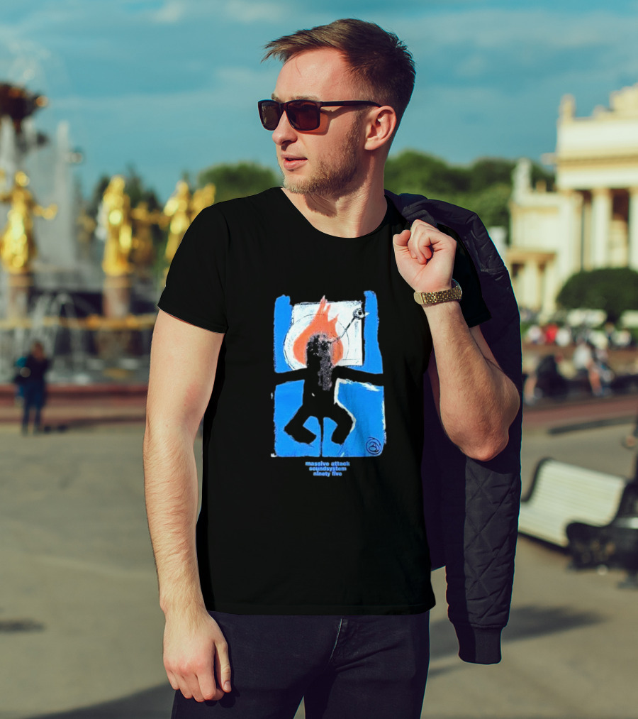 Massive Attack Soundsystem Ninety Five Fire Silhouette Blue Frame T-Shirt