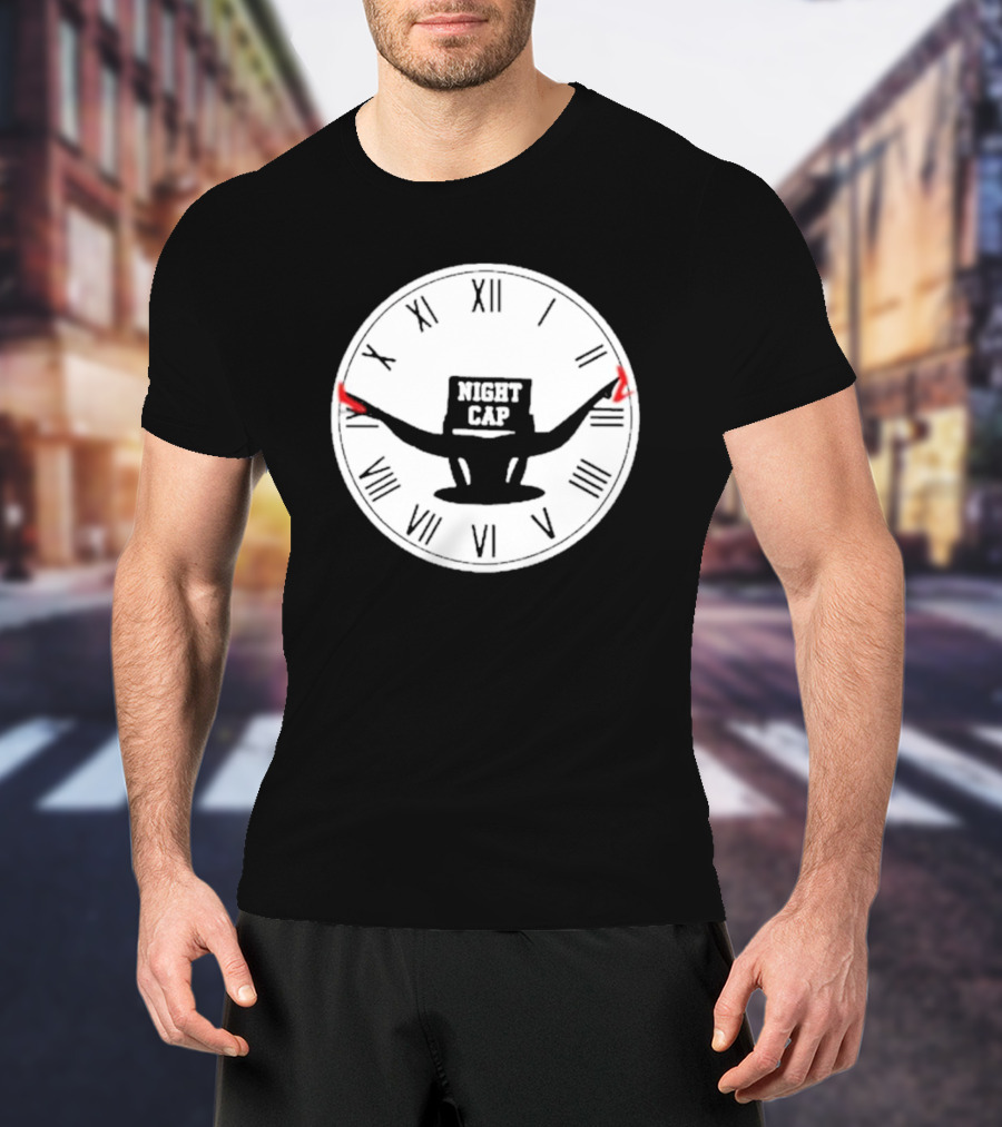 Night Cap Clock Roman Numerals Quarter To Three T-Shirt