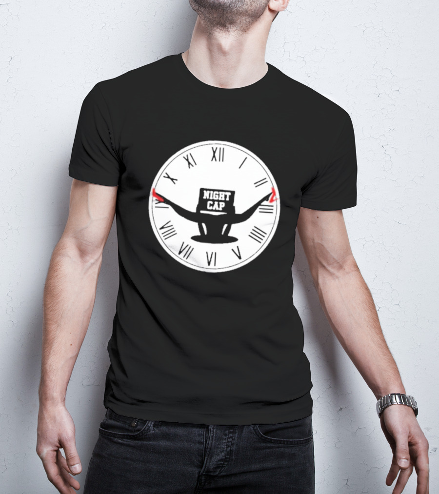 Night Cap Clock Roman Numerals Quarter To Three T-Shirt