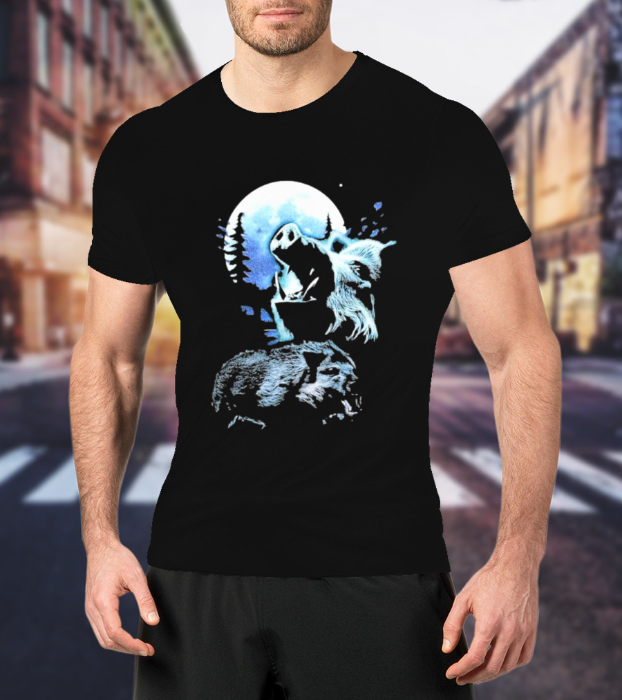 Wild Boar Howling At The Moon Men’s Forest Night Scene T-Shirt