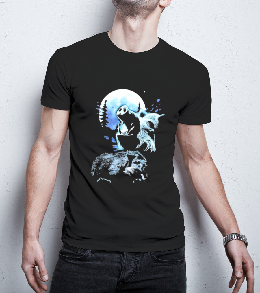 Wild Boar Howling At The Moon Men’s Forest Night Scene T-Shirt