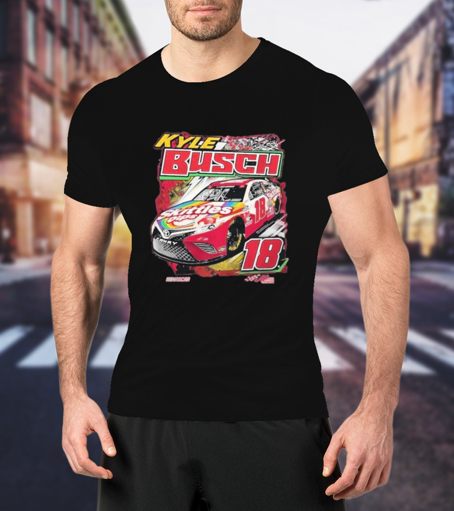 Kyle Busch Joe Gibbs NASCAR Skittles Pops 18 Racing Team Collection Backstretch Driver T-Shirt