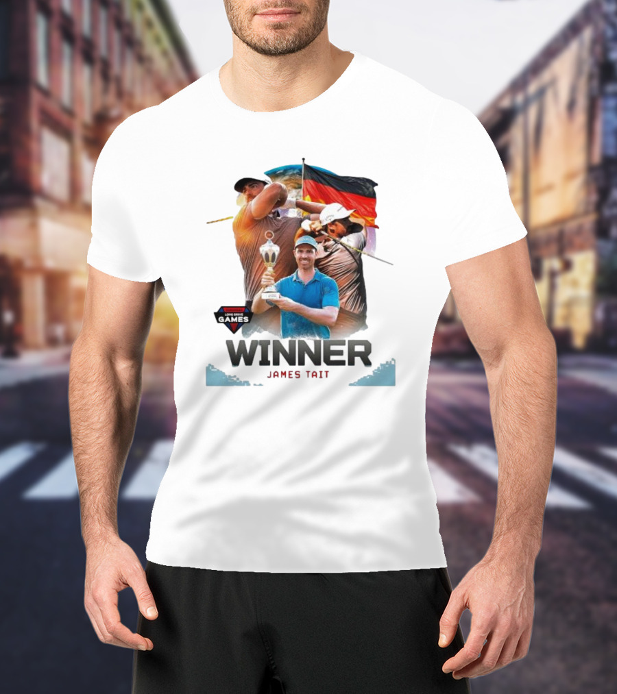 Long Drive Games Winner James Tait With Trophy And German Flag Background T-Shirt