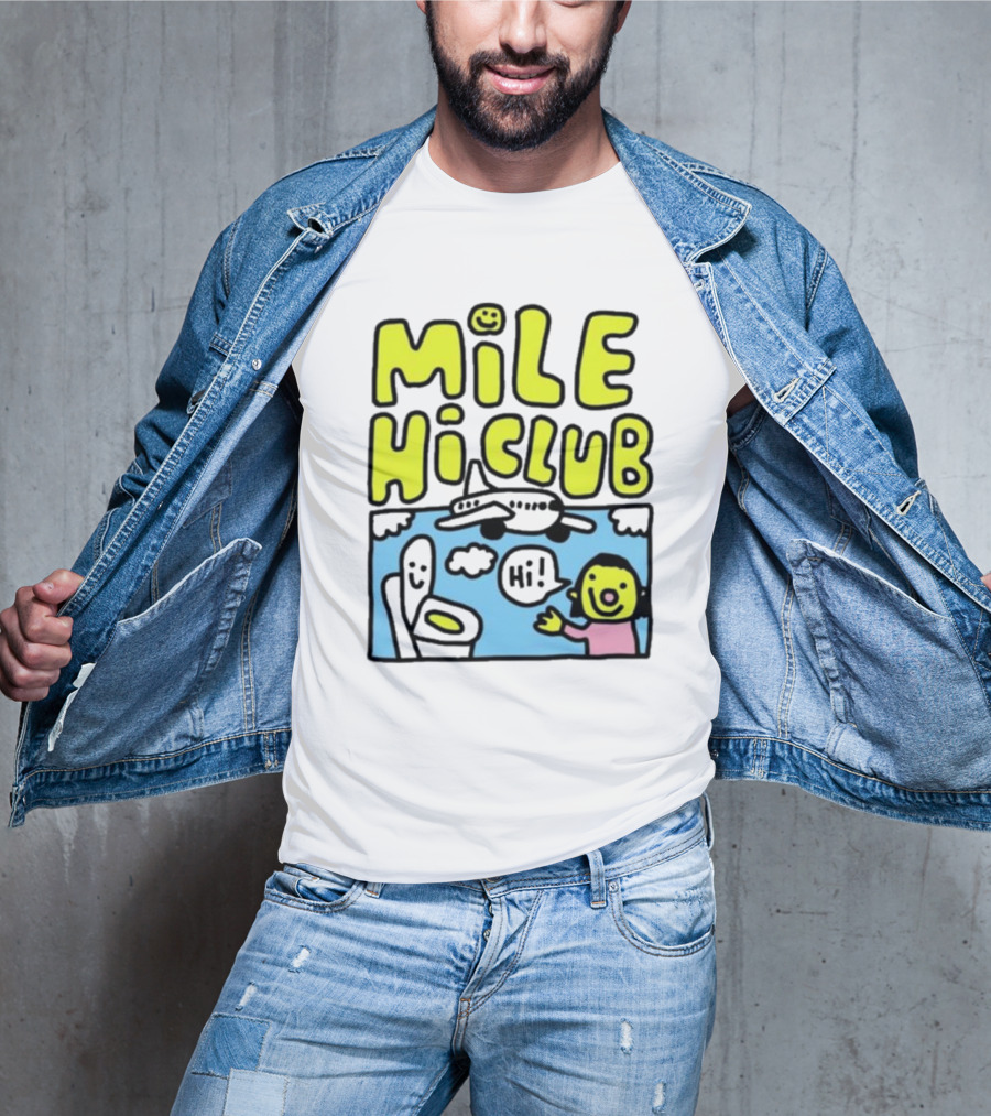 Mile Hi Club Airplane Bathroom Cartoon Hi Smiley Face T-Shirt