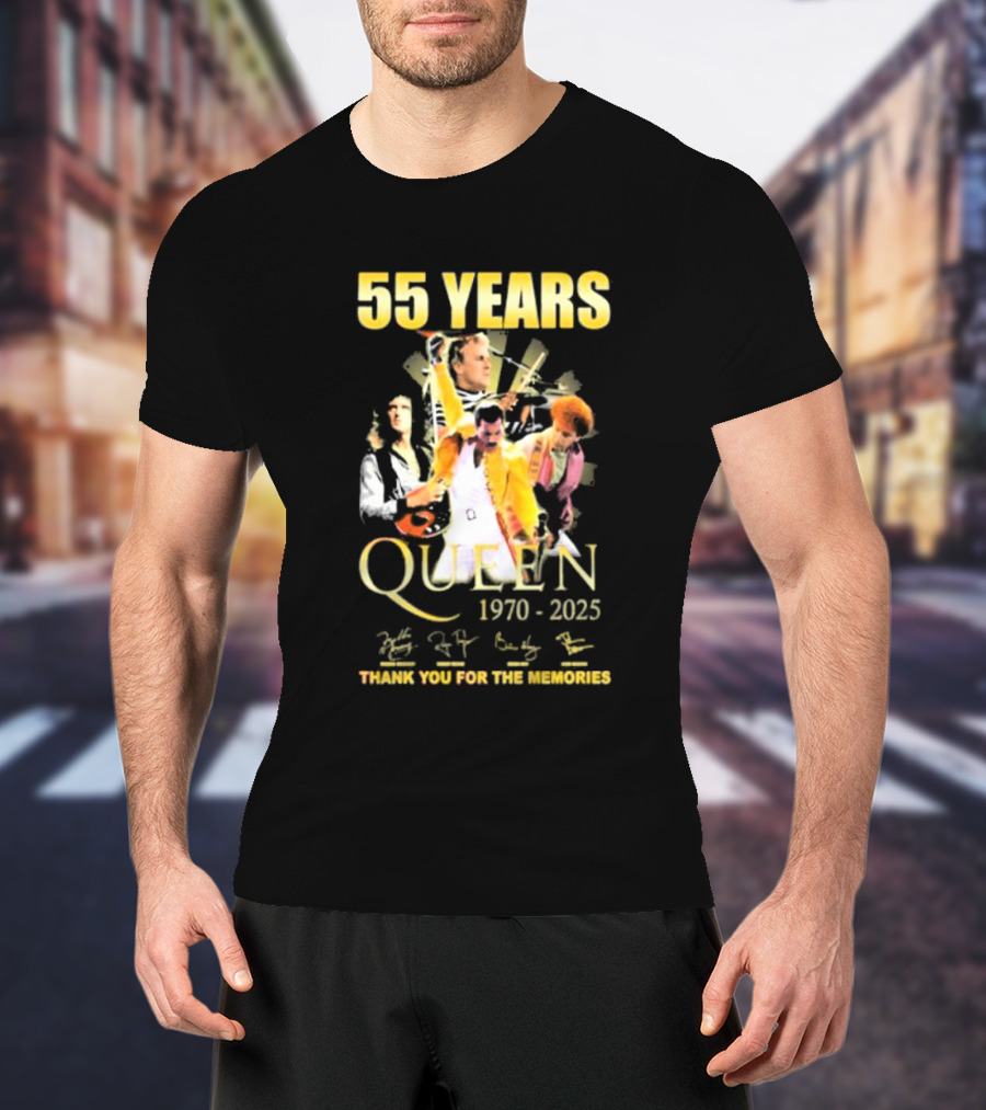 55 Years Queen 1970-2025 Thank You For The Memories Signatures Band Collage T-Shirt