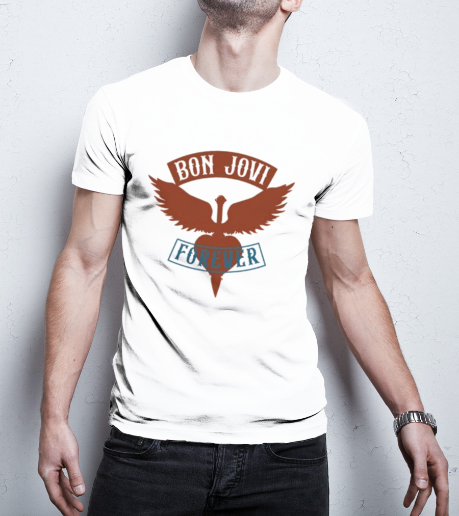 Bon Jovi Forever Winged Heart Patch Steel T-Shirt