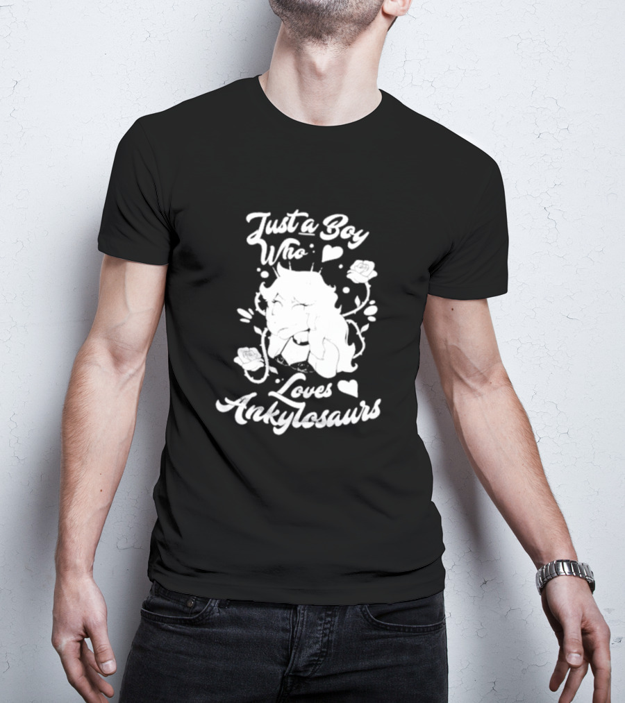 Just A Boy Who Loves Ankylosaurs With Cartoon Character And Flowers T-Shirt