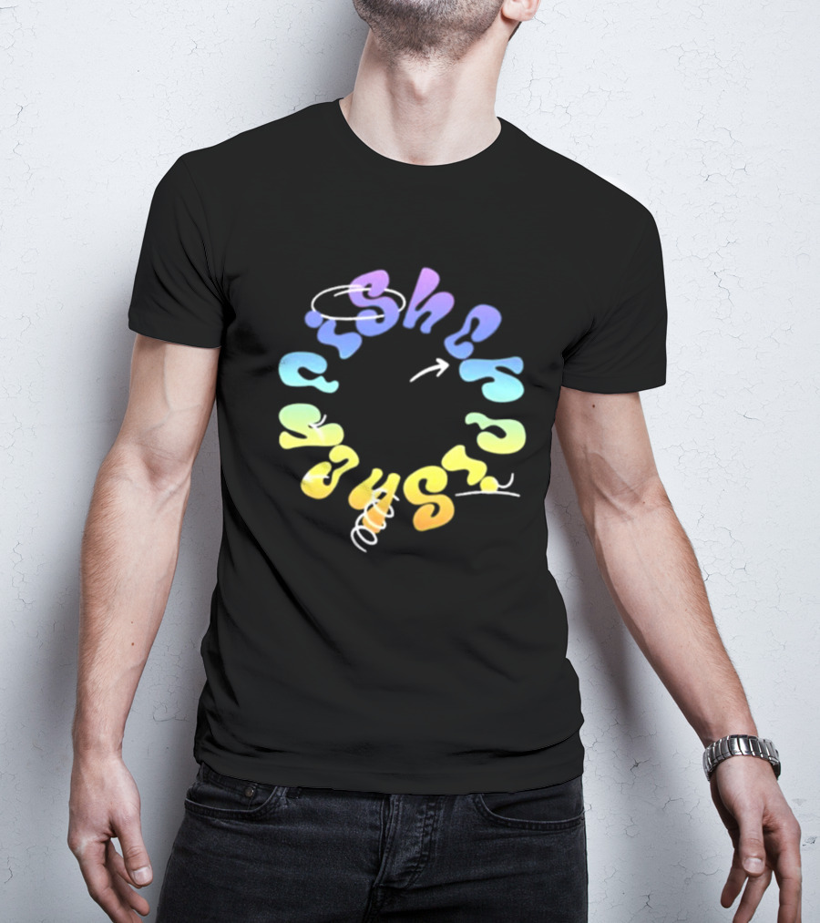 Fisher Black Rainbow Trippy Spiral Typography T-Shirt