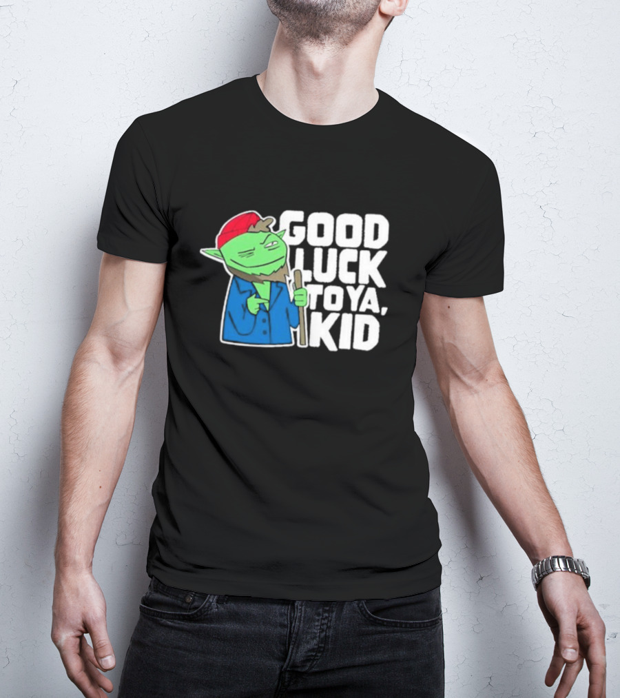 Good Luck To Ya Kid Green Character With Red Hat And Stick T-Shirt