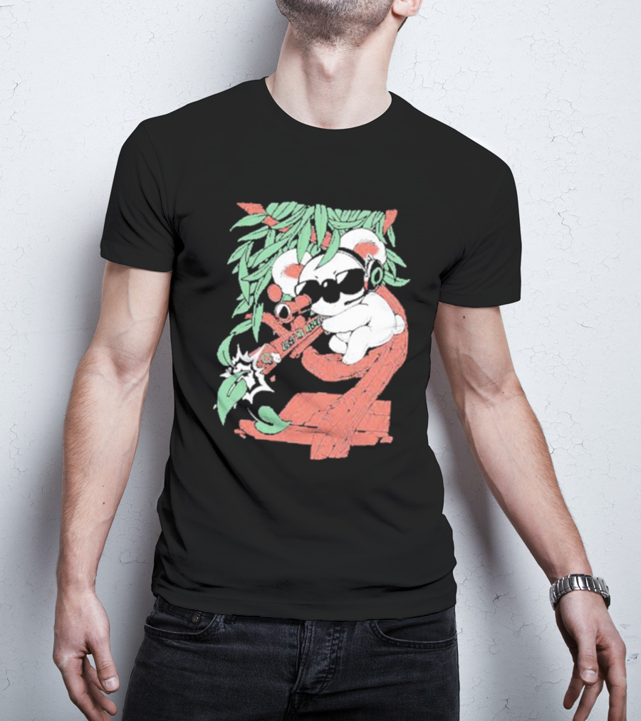 Flyquest Leaf Me Alone Koala Sniper On Tree Branch With Sunglasses And Headphones T-Shirt