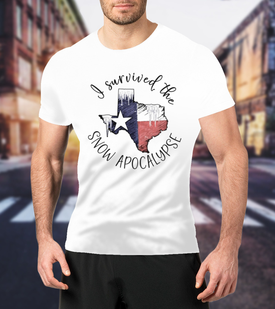 I Survived The Snow Apocalypse Texas Map Flag Star T-Shirt