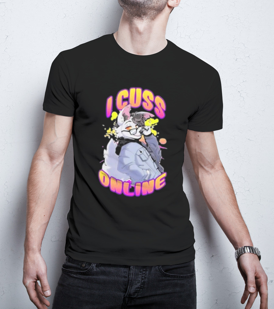 I Cuss Online By Hell Grip Wolf Cartoon Character With Jacket And Sunglasses T-Shirt