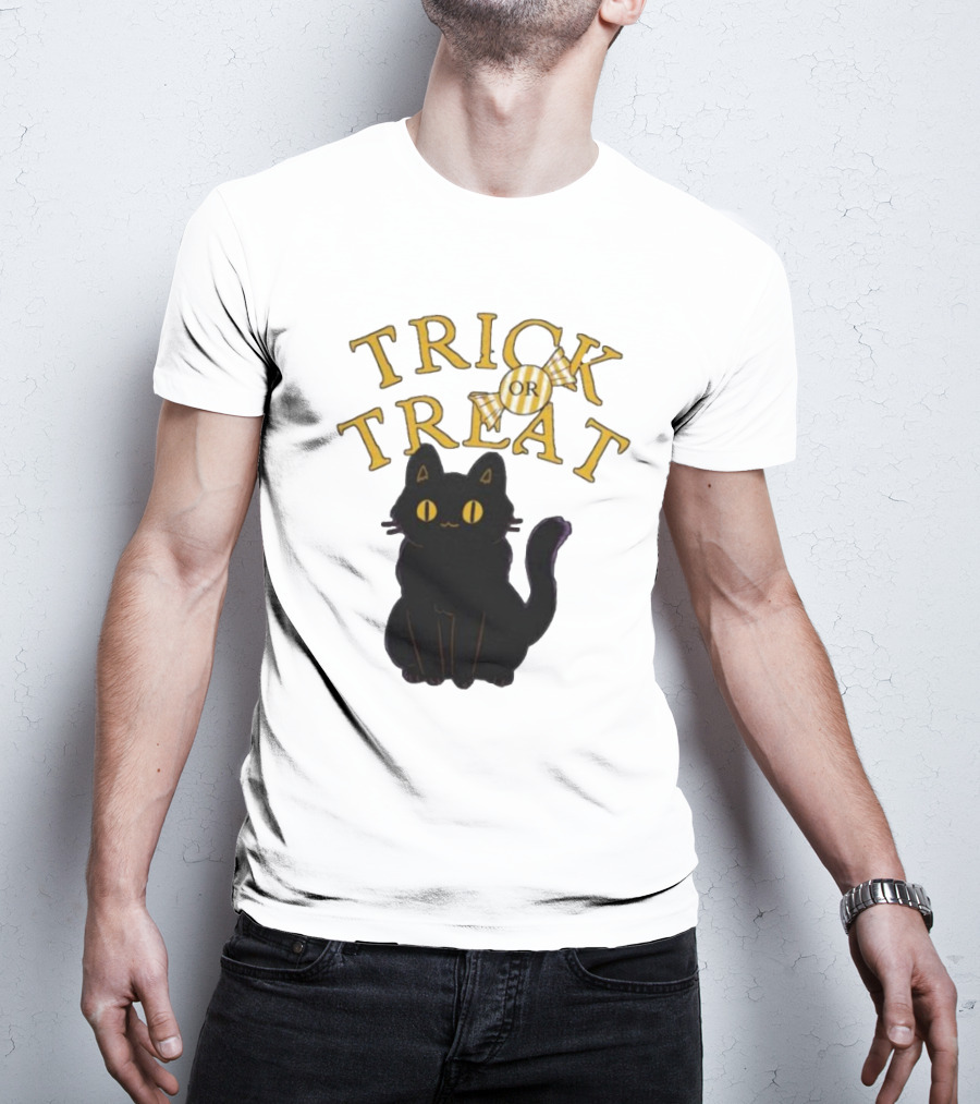 Trick Or Treat Candy Black Cat Halloween T-Shirt