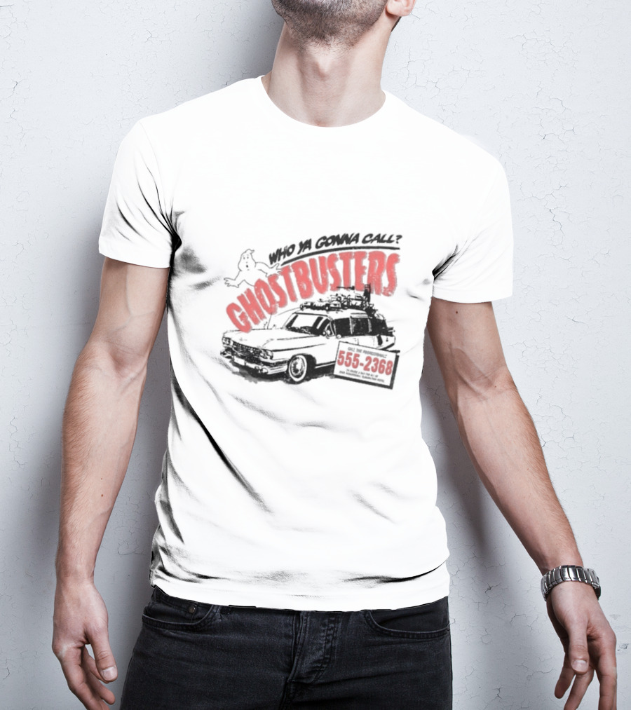 Who Ya Gonna Call Ghostbusters 555 2368 Ectomobile Ghost T-Shirt