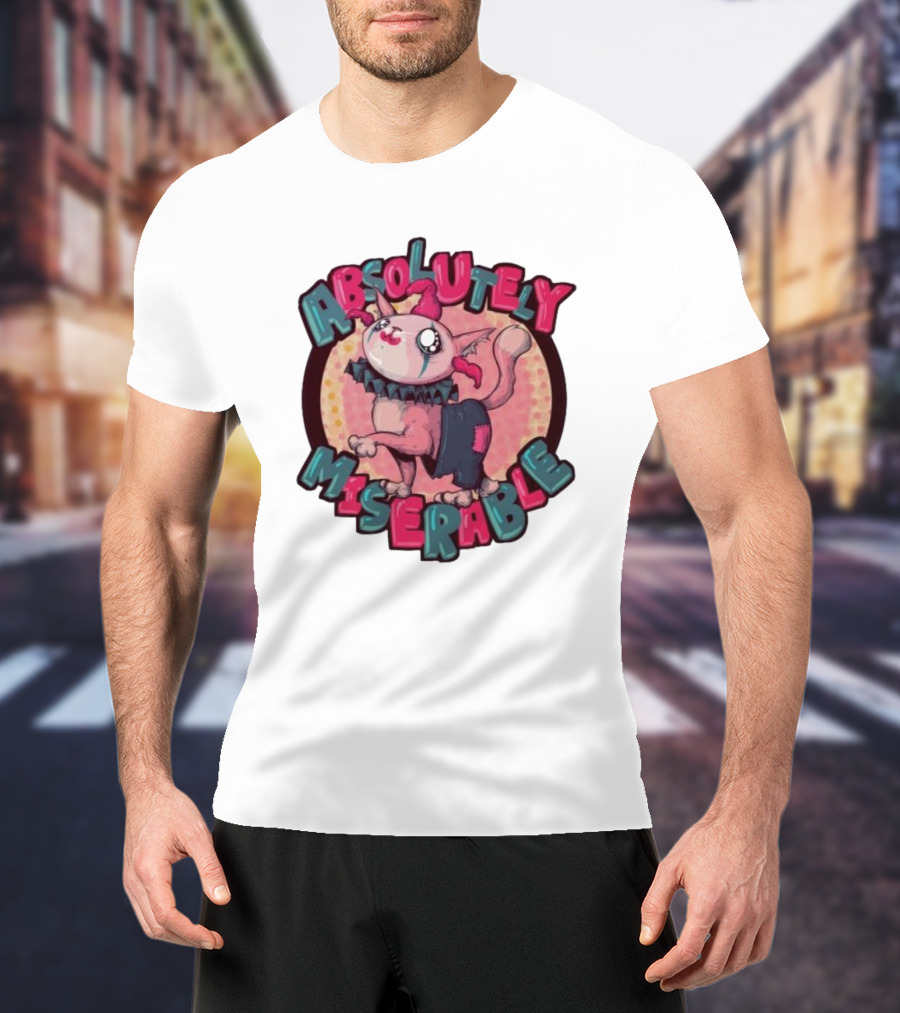 Absolutely Miserable Patchwork Cat With Puffy Text T-Shirt