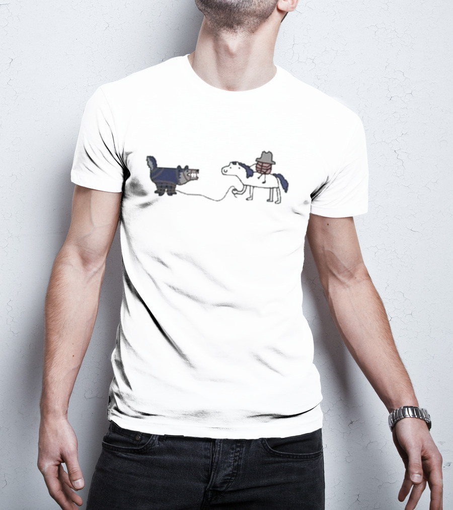 Mavs Tie Up The Wolves Cartoon Cowboy And Horse Roping Wolf T-Shirt