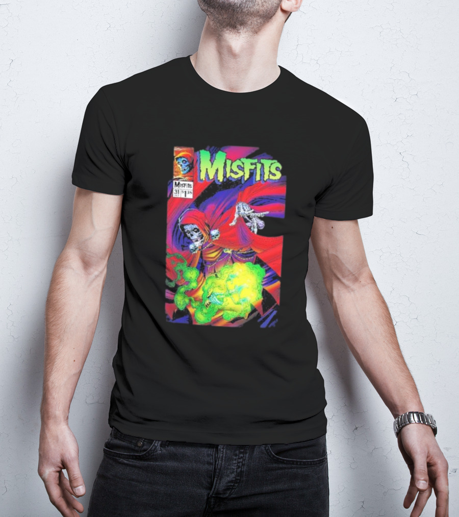 Misfits Yesterdays Death Skeleton Comic Cover 31 Skulls Purple Red Green Smoke T-Shirt