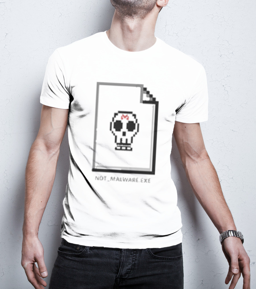 Not Malware Exe Skull Pixel Skull Icon With Red M On Document T-Shirt