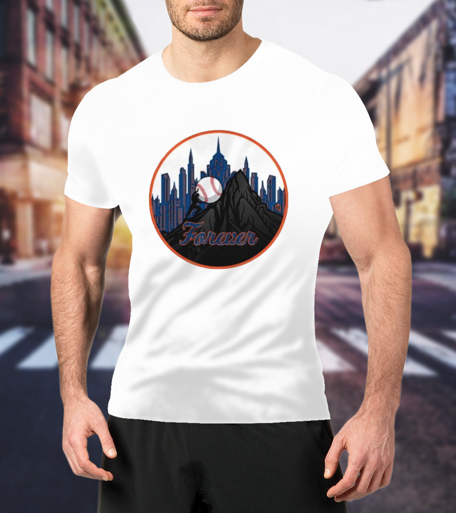 One Must Imagine A Met Fan Happy Forever Baseball Skyline Iconic City Background T-Shirt