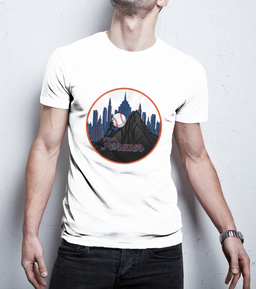One Must Imagine A Met Fan Happy Forever Baseball Skyline Iconic City Background T-Shirt
