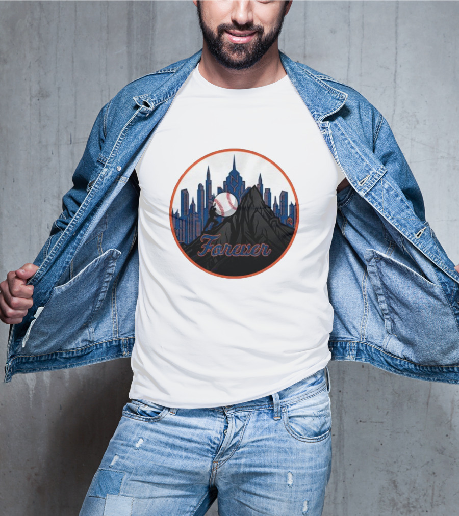 One Must Imagine A Met Fan Happy Forever Baseball Skyline Iconic City Background T-Shirt