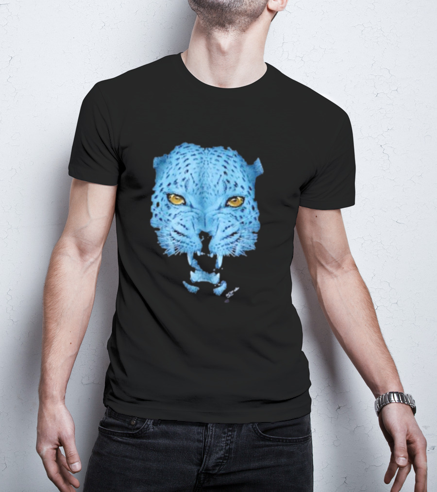 Over Blue Leopard Head With Fierce Yellow Eyes T-Shirt
