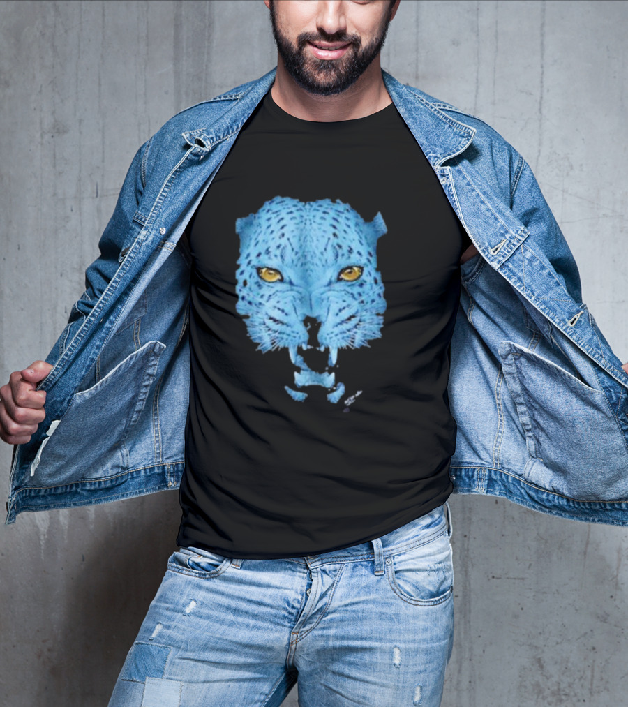 Over Blue Leopard Head With Fierce Yellow Eyes T-Shirt