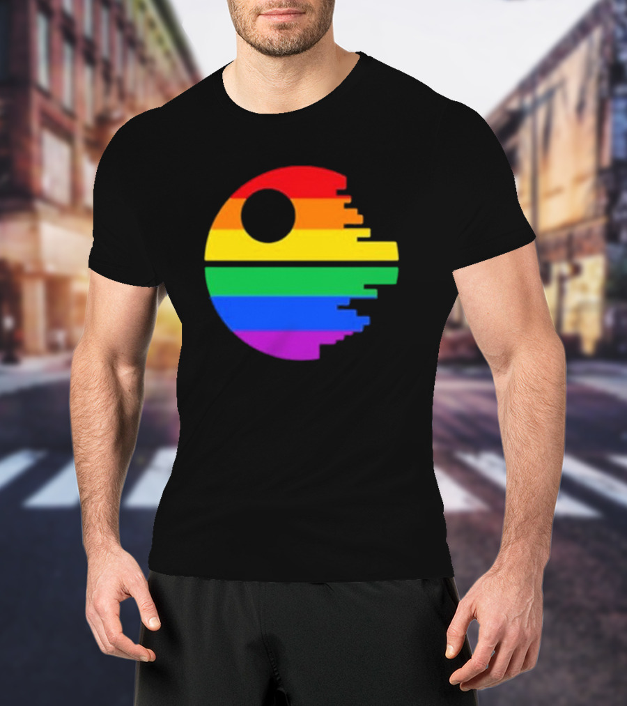 Rainbow Death Star Icon With Multicolor Stripes T-Shirt
