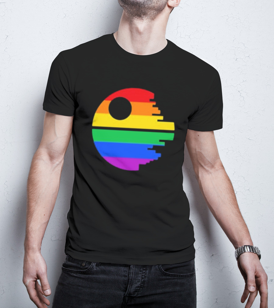 Rainbow Death Star Icon With Multicolor Stripes T-Shirt