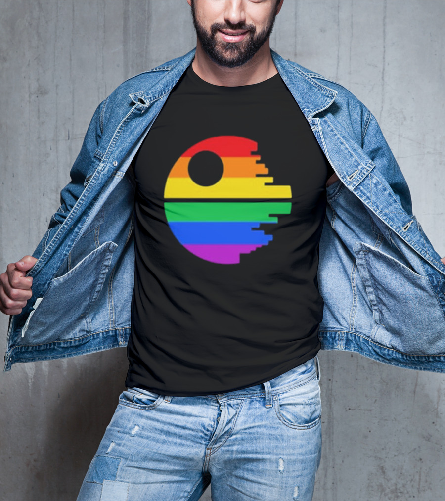 Rainbow Death Star Icon With Multicolor Stripes T-Shirt