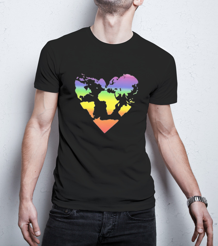 Rainbow Heart World Map Polyamory Pride T-Shirt