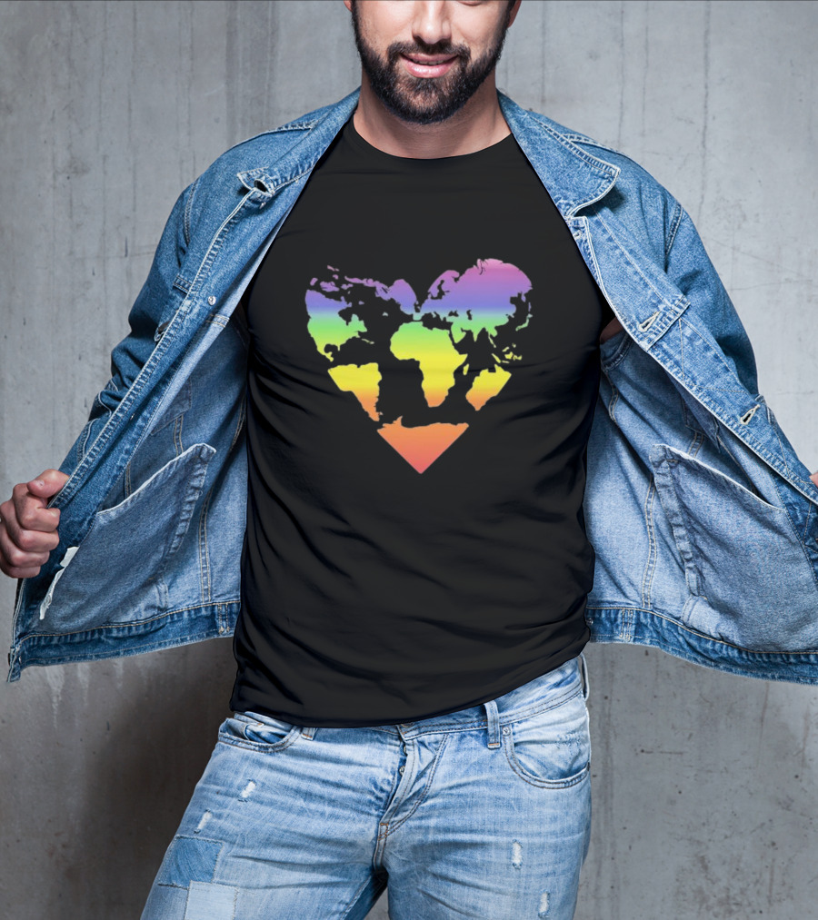 Rainbow Heart World Map Polyamory Pride T-Shirt