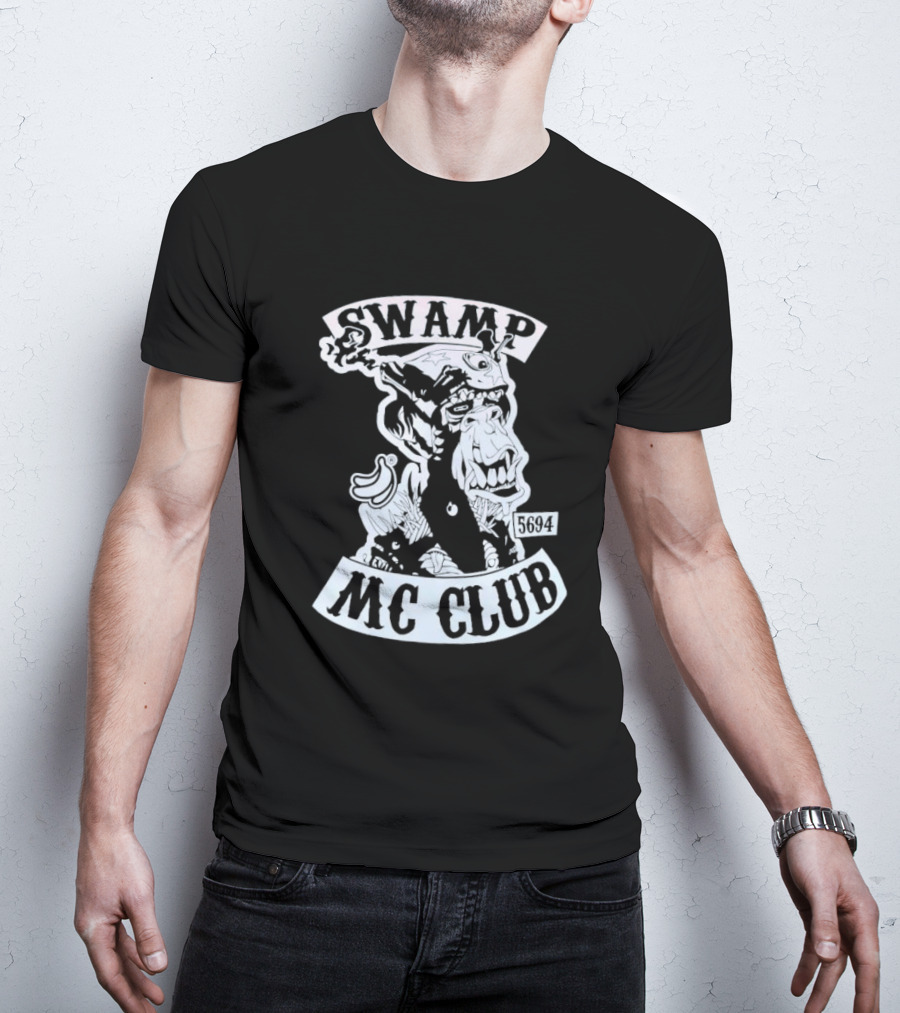 Swamp MC Club 5694 Gorilla Skull Motorcycle Emblem T-Shirt
