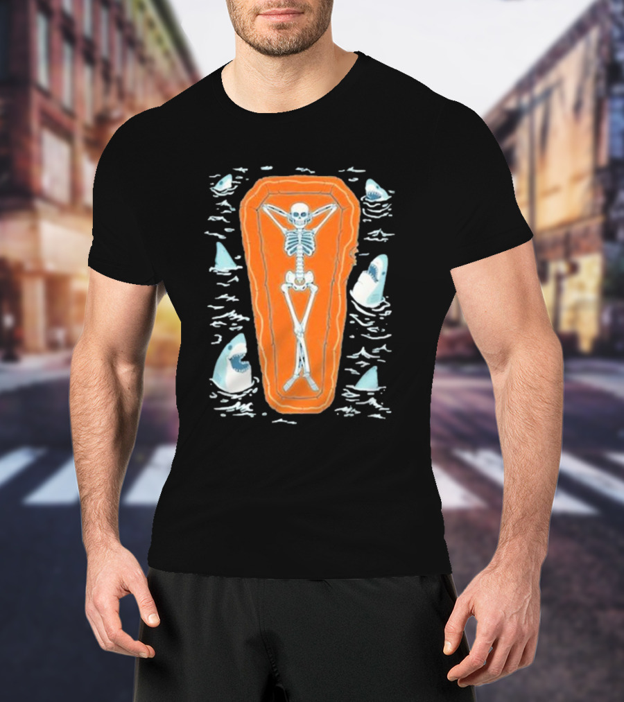 Brain Freeze Press Daydreamer Relaxing Skeleton Coffin Sharks T-Shirt