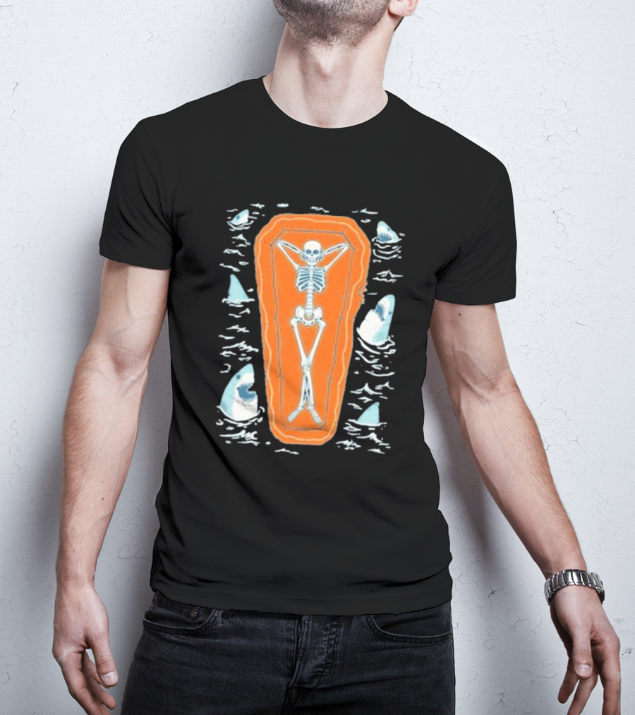 Brain Freeze Press Daydreamer Relaxing Skeleton Coffin Sharks T-Shirt